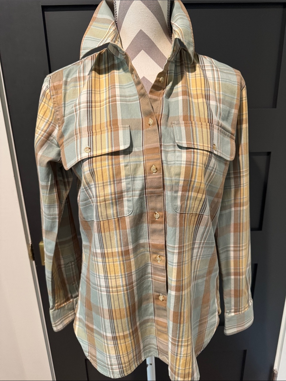 Ralph Lauren Cotton Plaid Button Down Camp Shirt Size M